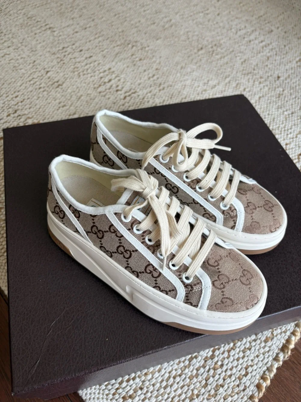 GUCCI GG Canvas Low-Top Platform Sneakers Women’s US 7.5 Tennis Track Style - Picture 3 of 13